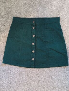 Harlow Forest Green Button-Front Mini Skirt